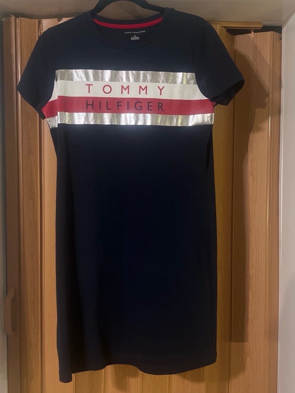 Tommy Hilfiger Navy Dress with Red & Silver Logo Stripe